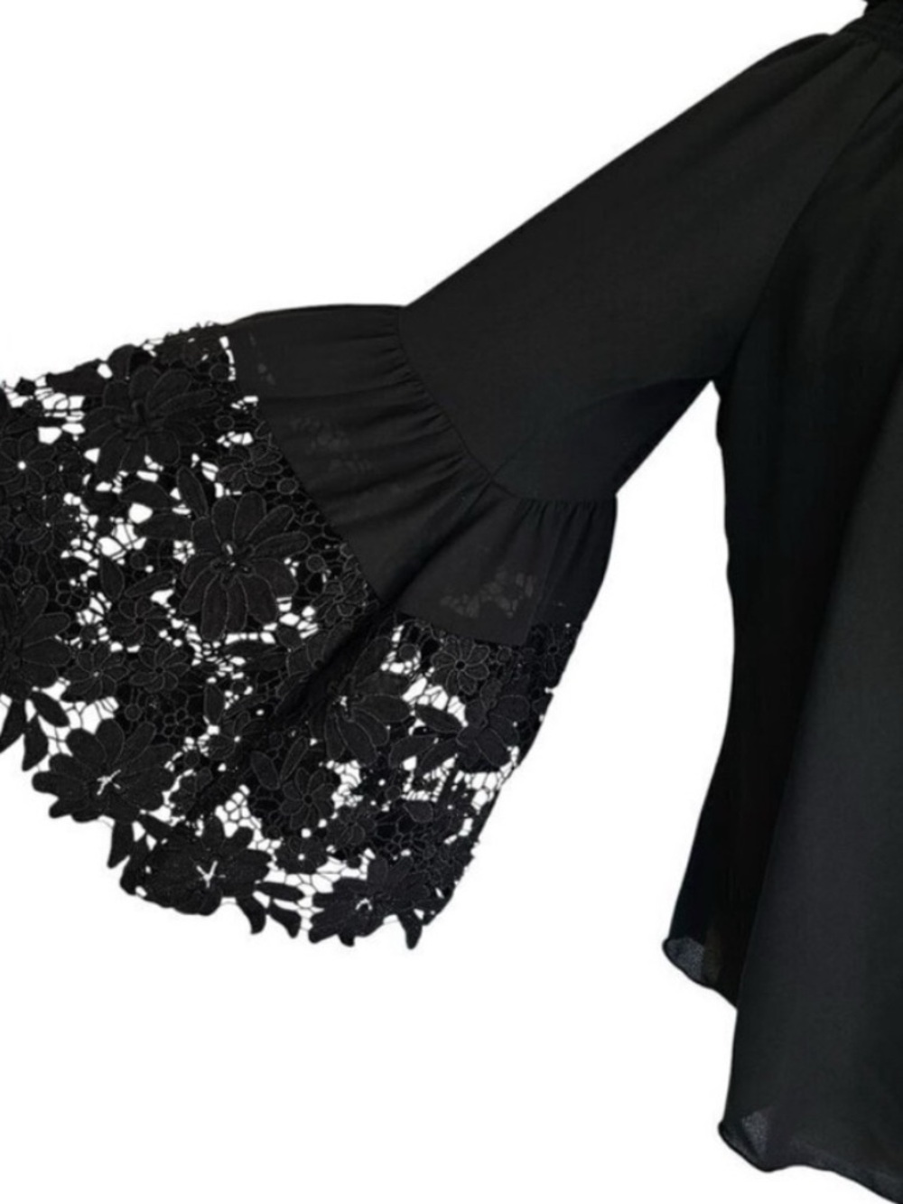 Joseph Ribkoff Off-Shoulder Black Lace Bell Sleeve Women's Top - Picture 4 of 6